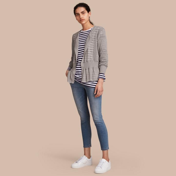 Burberry Burberry Multi-stitch Linen Silk Open Cardigan, Size: Xs, Grey