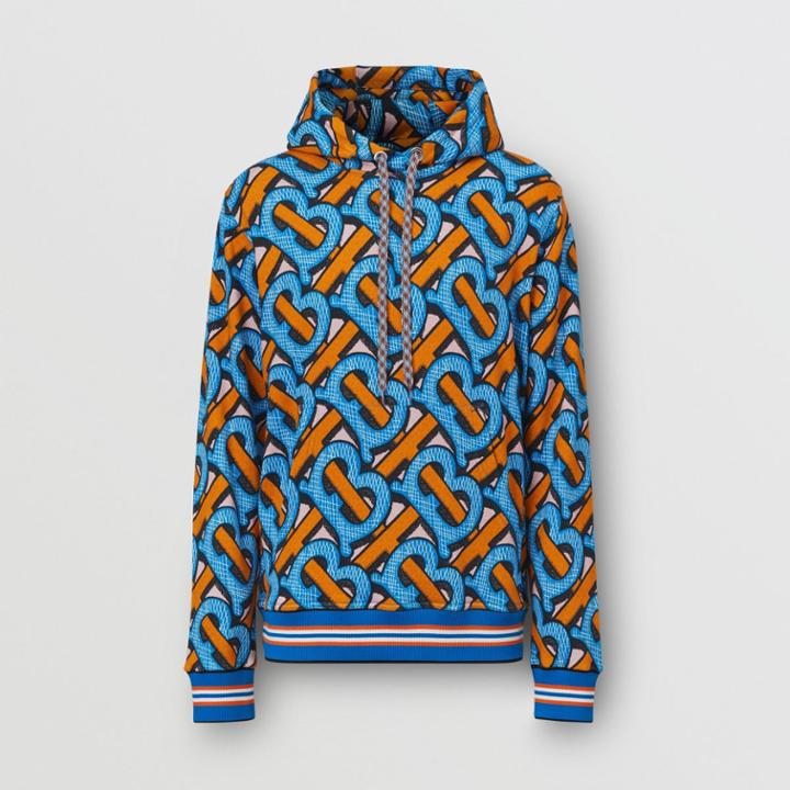 Burberry Burberry Monogram Print Cotton Hoodie - Unisex, Size: L, Blue