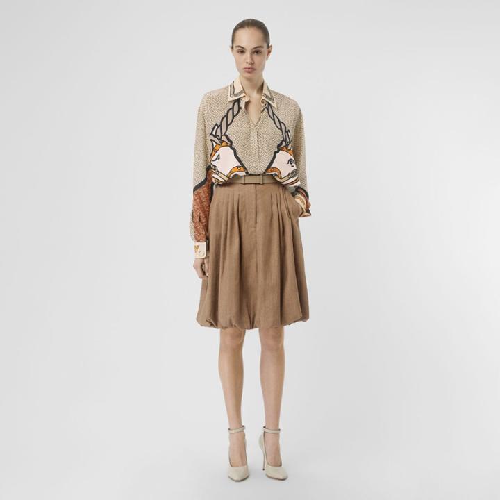 Burberry Burberry Unicorn And Monogram Print Silk Shirt, Size: 00, Beige