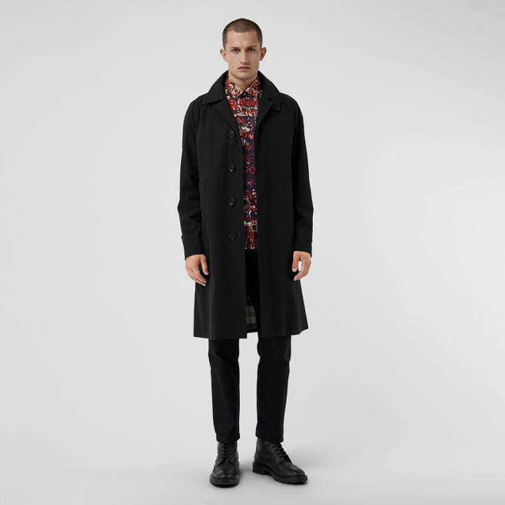 Burberry Burberry Archive Logo-lined Tropical Gabardine Car Coat, Size: 40, Black
