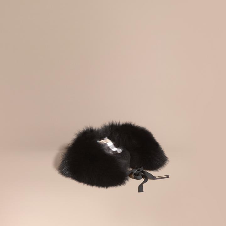 Burberry Burberry Fox Fur Collar With Check Cashmere Lining, Brown
