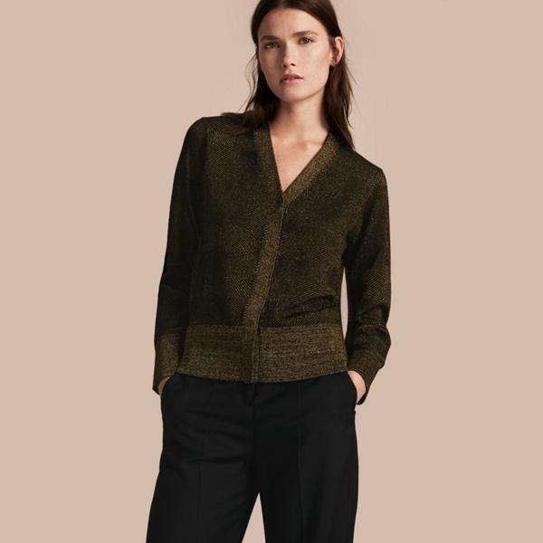 Burberry Check Merino Wool And Metallic Cardigan