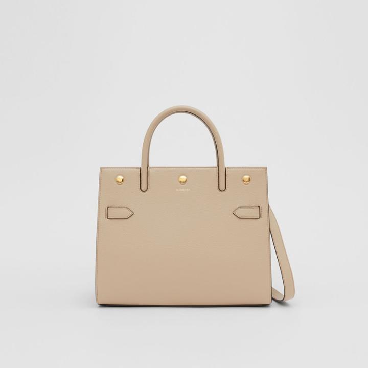 Burberry Burberry Small Leather Two-handle Title Bag, Beige