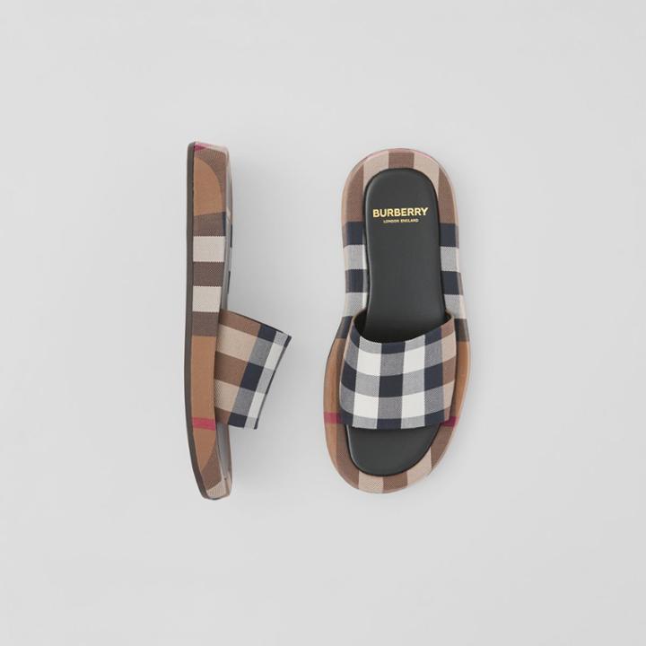 Burberry Burberry Check Cotton Slides, Size: 35