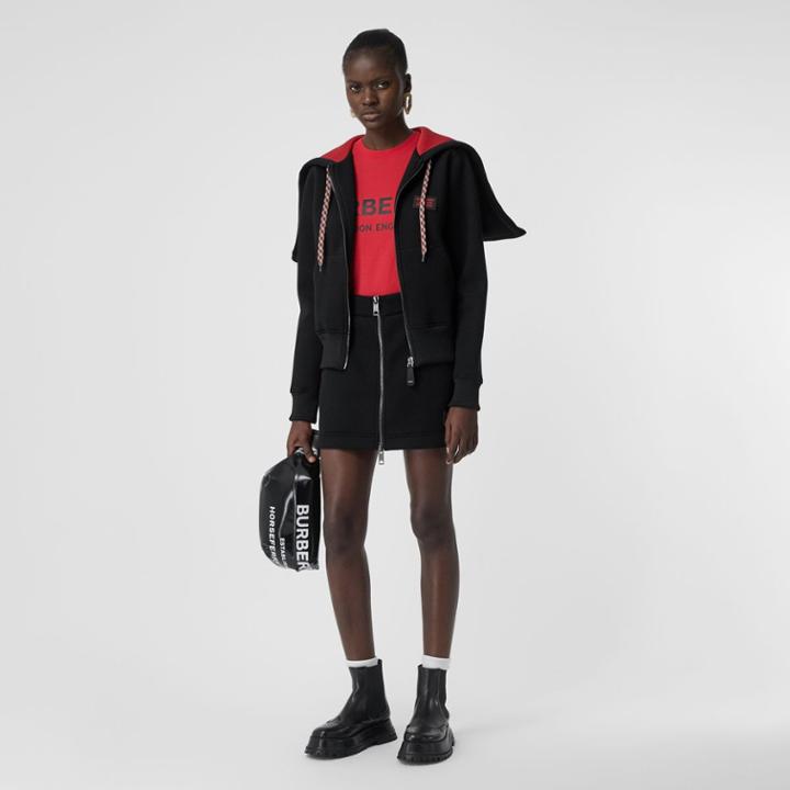 Burberry Burberry Logo Appliqu Neoprene Hooded Top, Size: S, Black