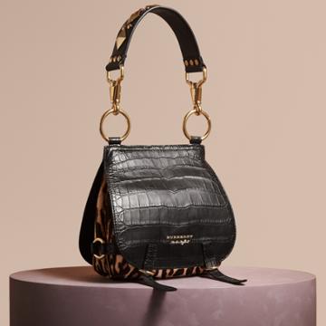 Burberry Burberry The Bridle Bag In Alligator And Calfskin, Black