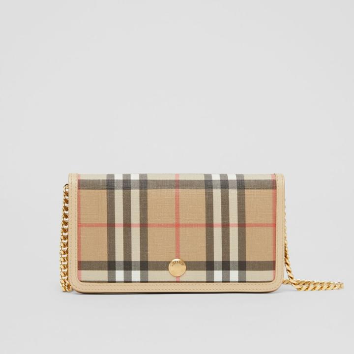 Burberry Burberry Vintage Check E-canvas Phone Wallet With Strap, Beige