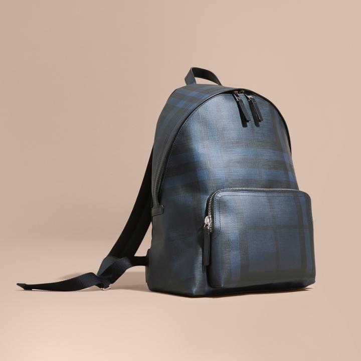 Burberry Burberry Leather Trim London Check Backpack, Blue