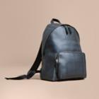 Burberry Burberry Leather Trim London Check Backpack, Blue