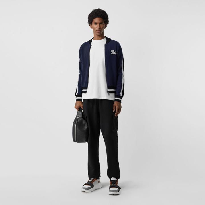 Burberry Burberry Ekd Logo Merino Wool Varsity Jacket, Blue