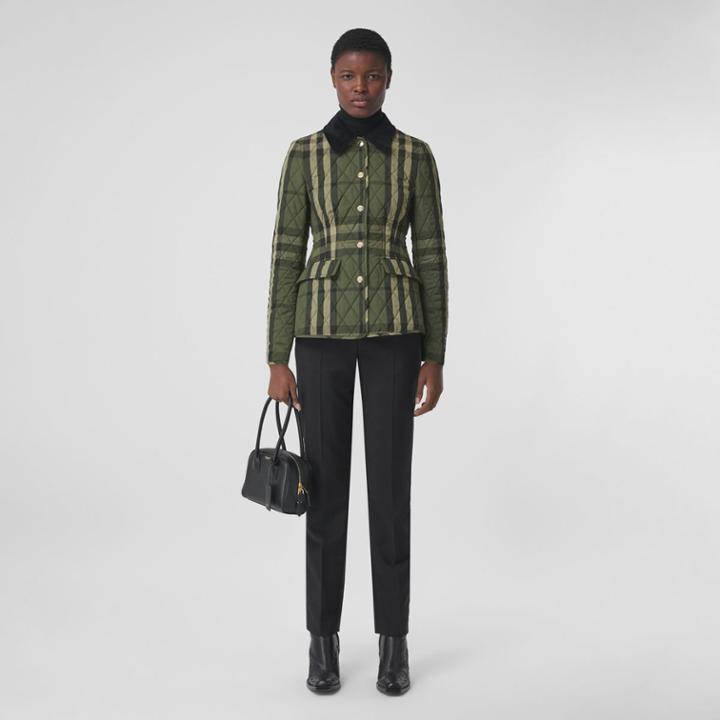 Burberry Burberry Corduroy Collar Diamond Quilted Barn Jacket, Size: 04