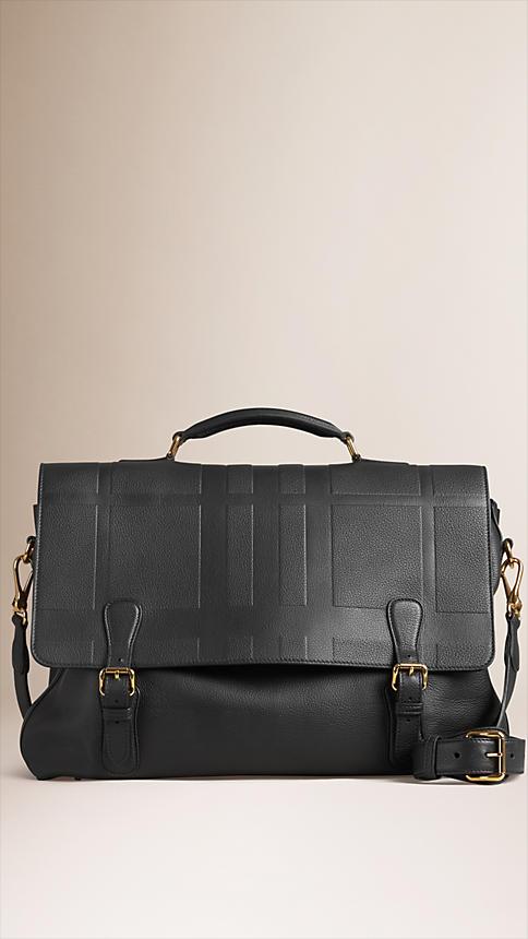 Burberry Embossed Check Grainy Leather Briefcase