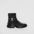 Burberry Burberry Monogram Motif Buckle Leather Boots, Size: 37, Black