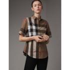 Burberry Burberry Short-sleeved Check Cotton Shirt, Size: M, Beige