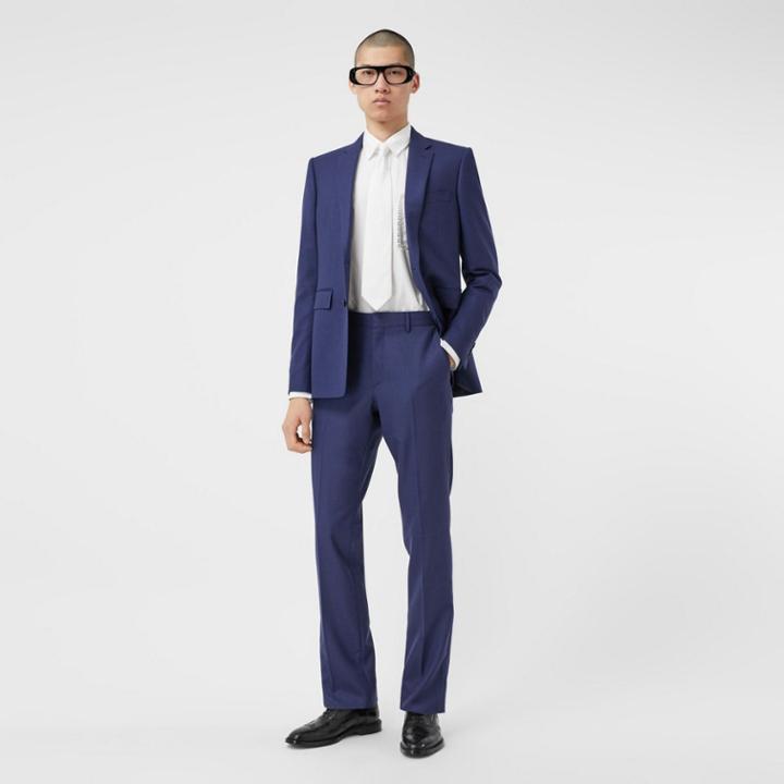 Burberry Burberry Classic Fit Birdseye Wool Tailored Trousers, Size: 46, Blue