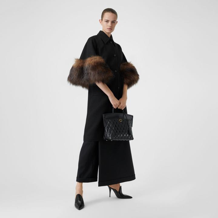 Burberry Burberry Skirt Panel Wool Wide-leg Trousers, Size: 00, Black