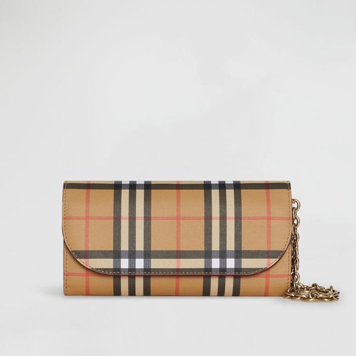 Burberry Burberry Vintage Check And Leather Wallet With Detachable Strap, Red