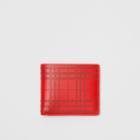 Burberry Burberry Perforated Check Leather International Bifold Wallet, Red
