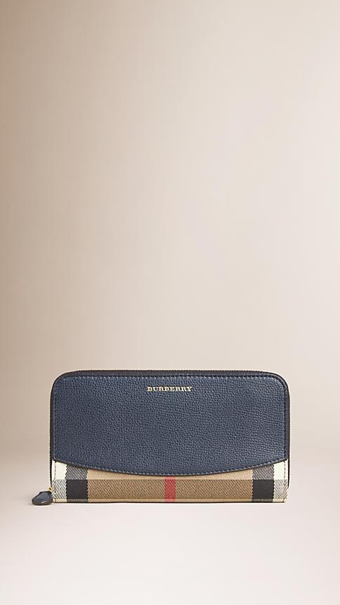 Burberry House Check And Leather Ziparound Wallet
