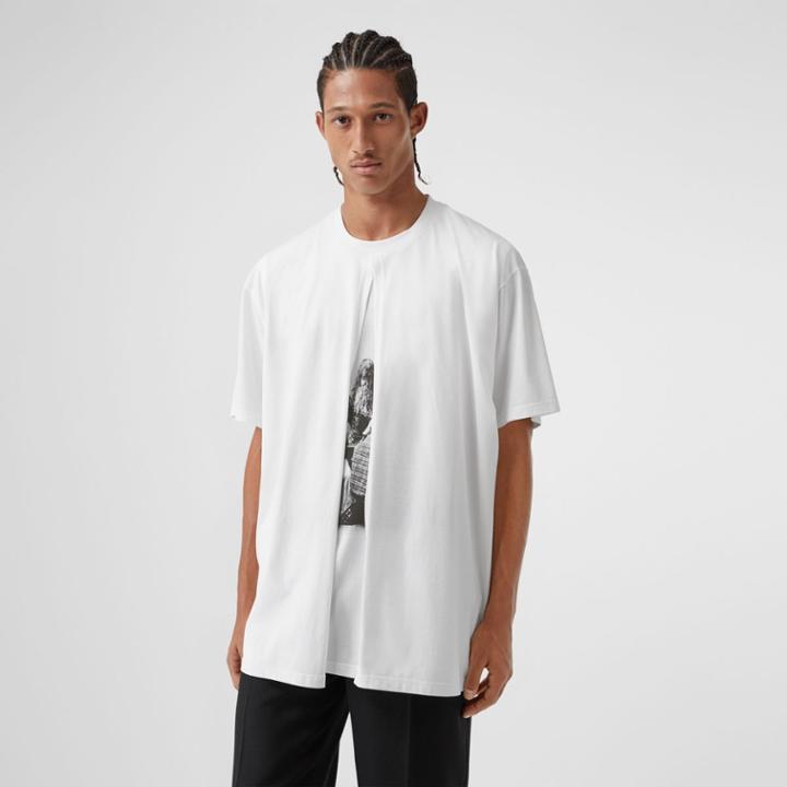 Burberry Burberry Victorian Portrait Print Cotton Oversized T-shirt, White
