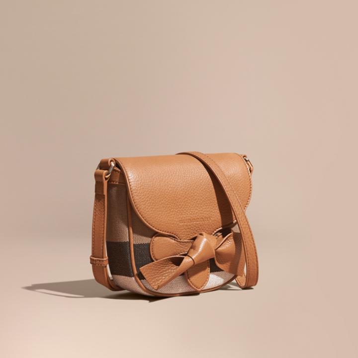 Burberry Burberry Canvas Check Leather Crossbody Bag, Beige