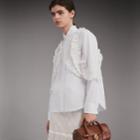 Burberry Burberry Broderie Anglaise Ruffle Stretch Cotton Shirt, Size: 14, White
