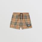 Burberry Burberry Childrens Logo Appliqu Vintage Check Swim Shorts, Size: 12m, Beige