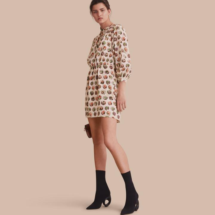 Burberry Burberry Pallas Heads Print Silk Dress With Neck Tie, Size: 04, White