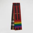 Burberry Burberry Reversible Rainbow Stripe And Check Cashmere Scarf, Yellow