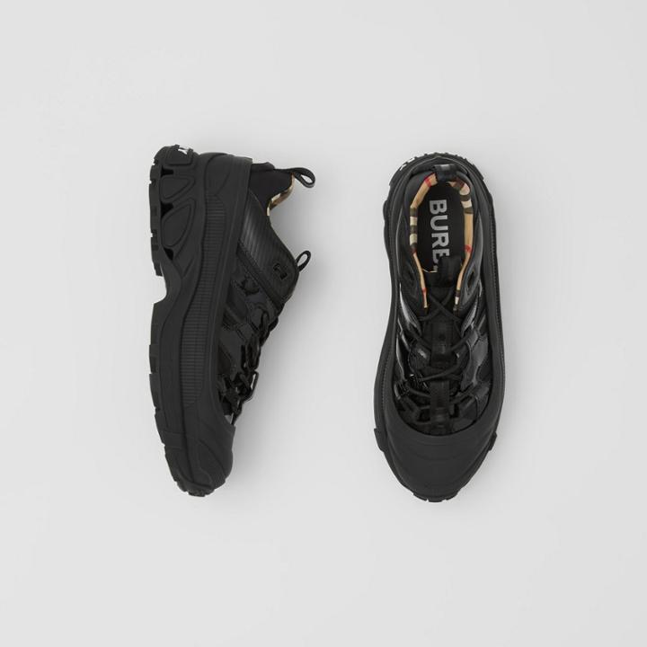 Burberry Burberry Nylon And Patent Leather Arthur Sneakers, Size: 38, Black