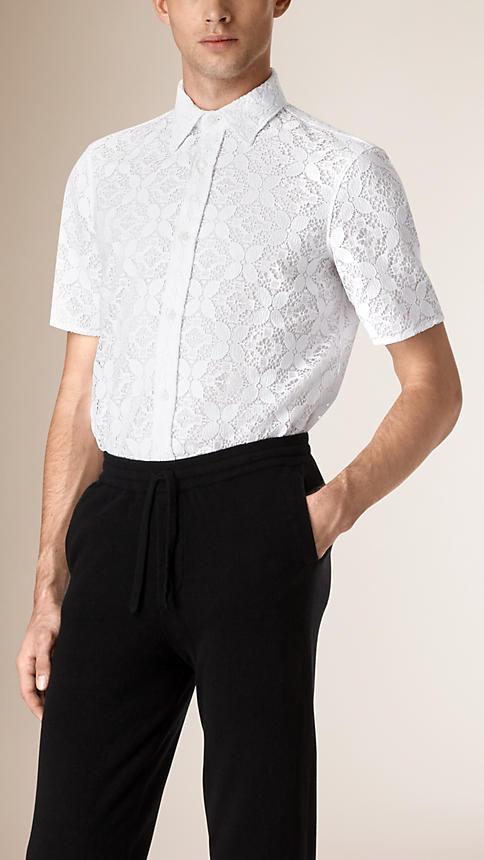 Burberry Prorsum Short Sleeve Italian Lace Shirt