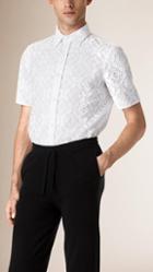 Burberry Prorsum Short Sleeve Italian Lace Shirt