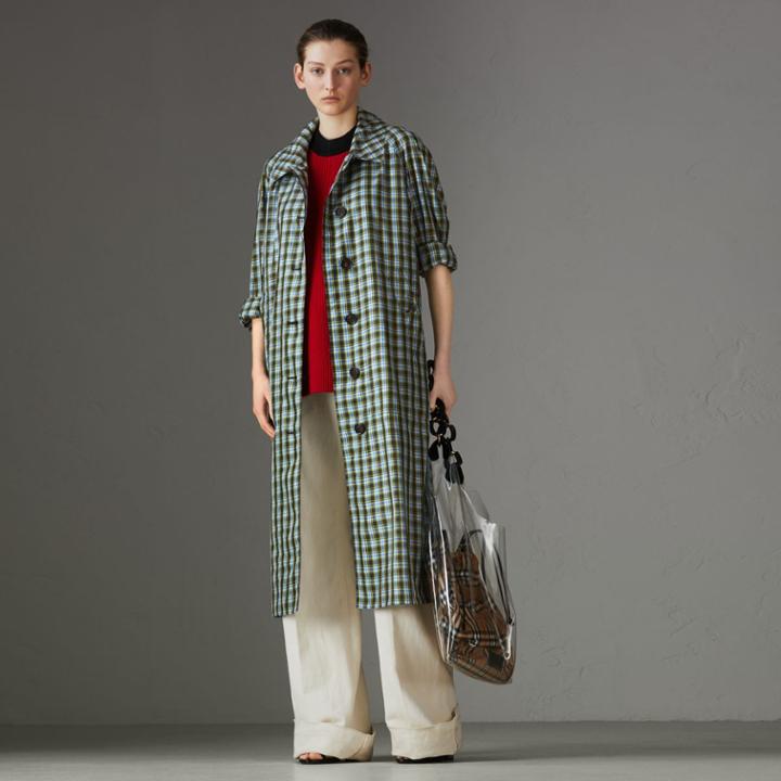 Burberry Burberry Lightweight Check Extra-long Car Coat, Size: 08, Blue
