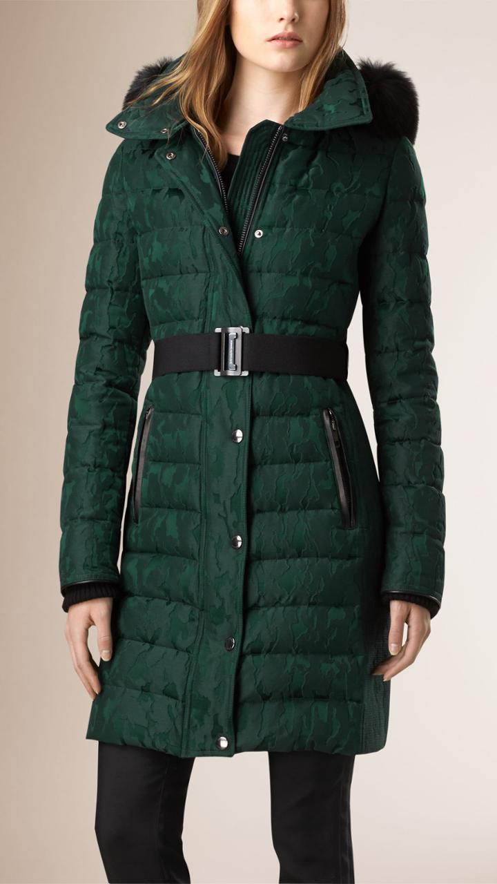 Burberry Burberry Down-filled Puffer Coat With Fur Trimmed Hood, Size: 06, Green
