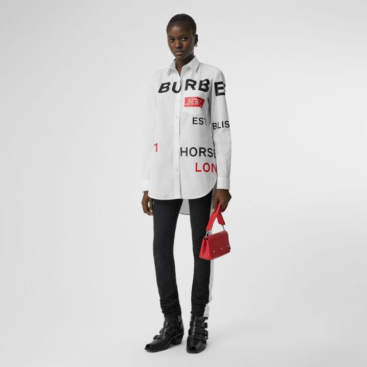 Burberry Burberry Horseferry Print Cotton Oversized Shirt, Size: 06, White