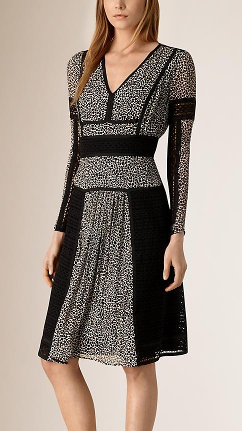 Burberry Paneled Lace And Leopard Print Silk Dress