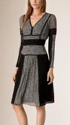 Burberry Paneled Lace And Leopard Print Silk Dress
