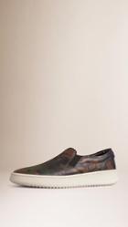 Burberry Camouflage Leather And Suede Slip-on Trainers