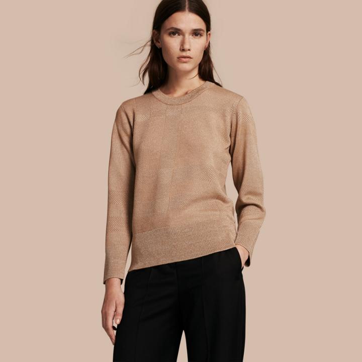 Burberry Burberry Check Merino Wool And Metallic Sweater, Brown