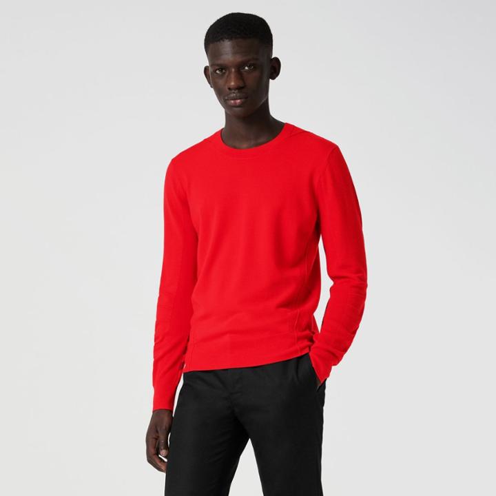 Burberry Burberry Check Detail Merino Wool Sweater, Bright Red