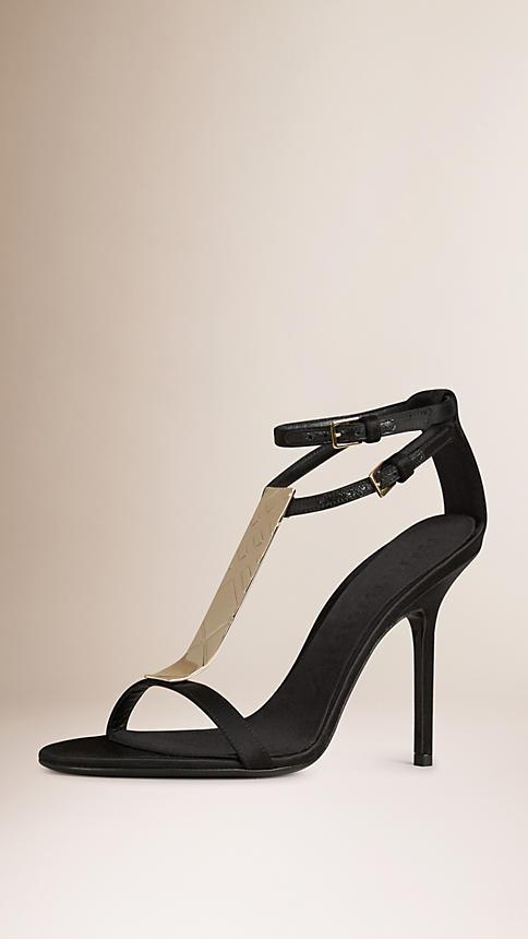Burberry Check Plaque Detail Satin Sandals