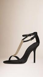 Burberry Check Plaque Detail Satin Sandals