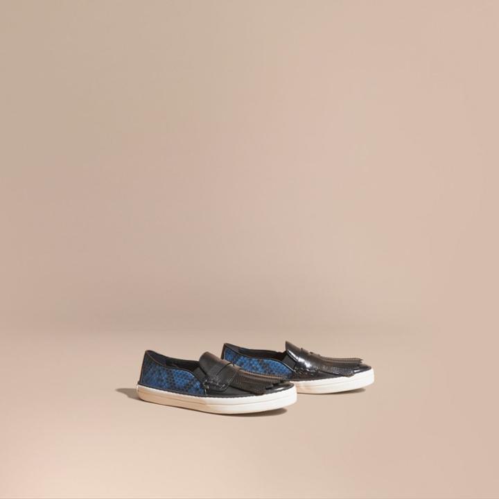 Burberry Burberry Python Print Cotton And Leather Trainers, Size: 38.5, Blue