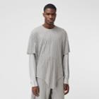 Burberry Burberry Cut-out Hem Crystal Pinstriped Cotton Oversized T-shirt, Grey