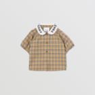 Burberry Burberry Childrens Logo Print Puff-sleeve Check Stretch Cotton Blouse, Size: 12m