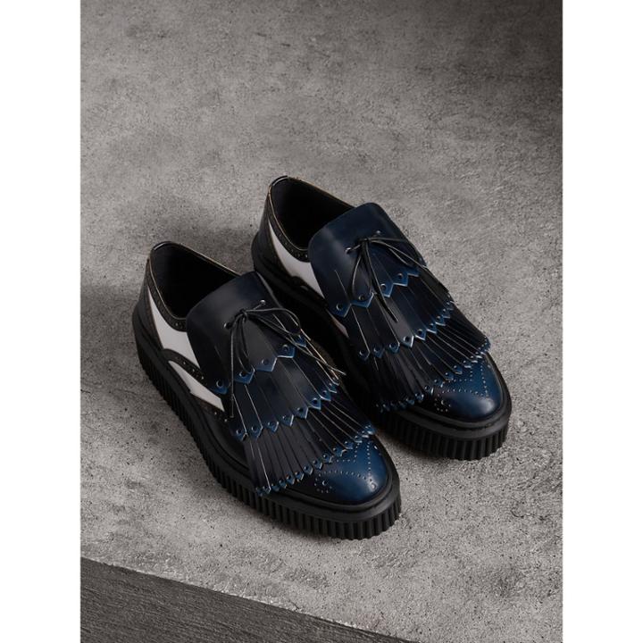 Burberry Burberry Two-tone Lace-up Kiltie Fringe Leather Shoes, Size: 38.5