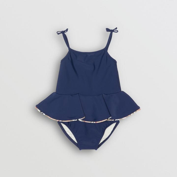 Burberry Burberry Childrens Check Detail Peplum One-piece Swimsuit, Size: 6m, Blue