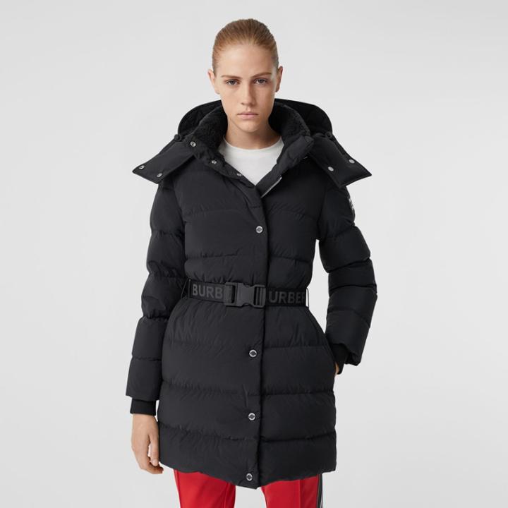 Burberry Burberry Detachable Hood Belted Puffer Coat, Size: M, Black
