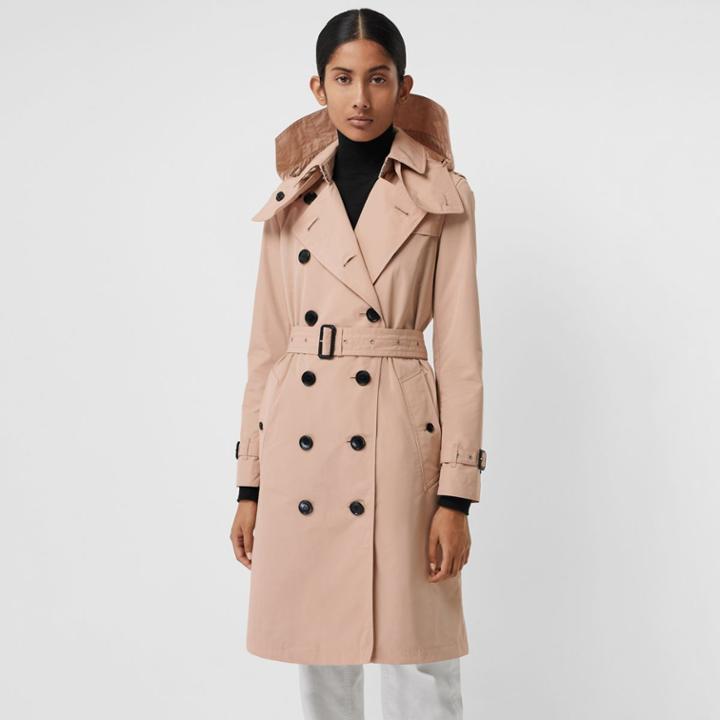Burberry Burberry Detachable Hood Taffeta Trench Coat, Size: 06, Pink