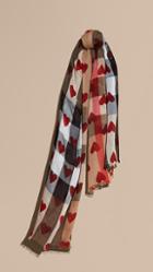 Burberry Heart And Check Modal And Cashmere Scarf